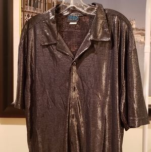 Drapey, sheer dark silver black button down short sleeve t shirt